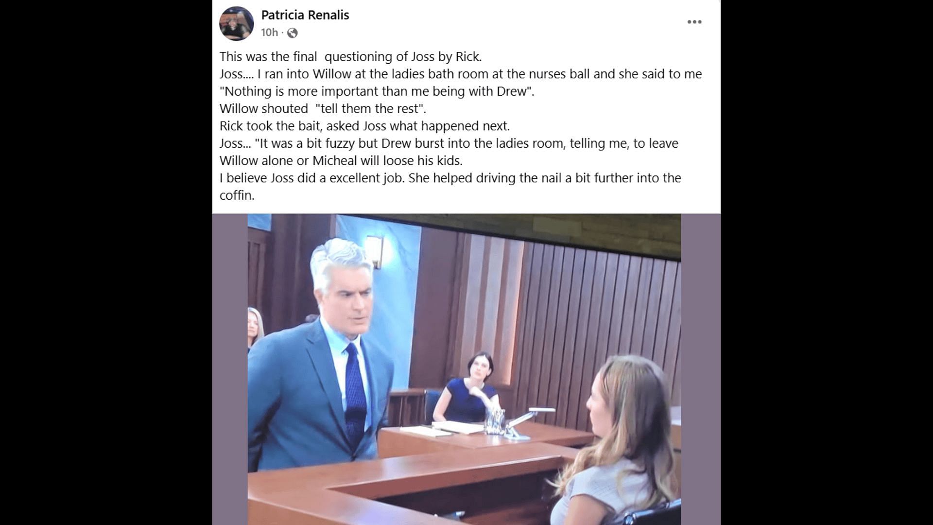 A Facebook post about Ric questioning Josslyn (Image via Facebook/General Hospital Fans - Official)